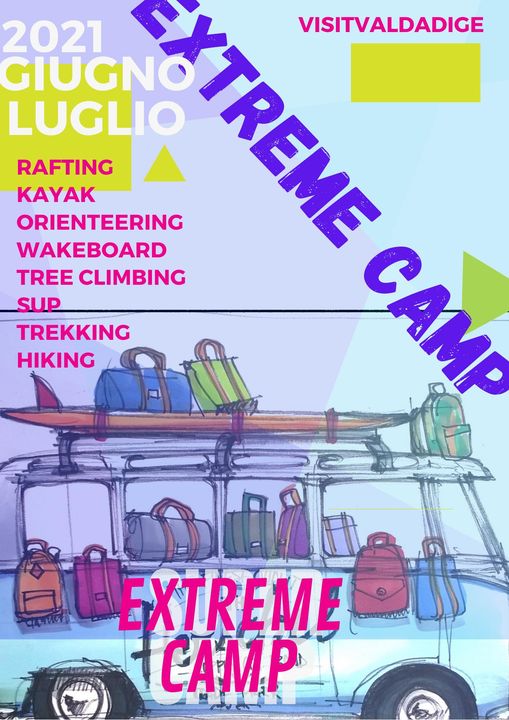 EXtreme Camp 2021 Dal14 giugno al 16 luglio   
Programma: 
Lunedì Kayak/sup lago...